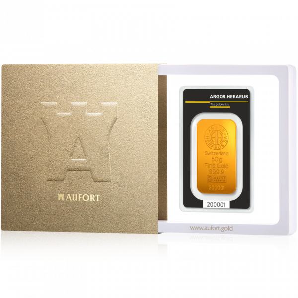 50 Gramm Goldbarren in einer Geschenkbox